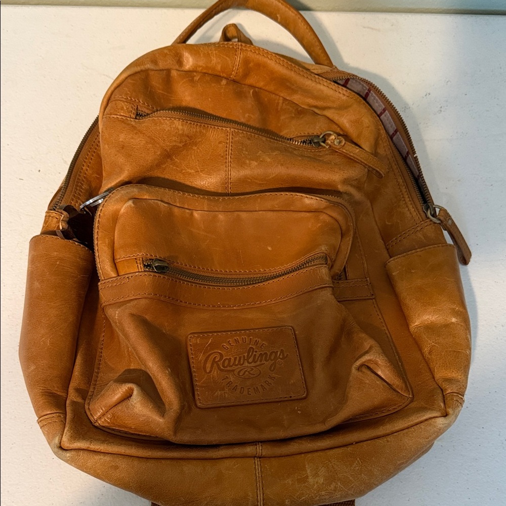 Rawlings Brown Leather Backpack with Front Zip Pockets